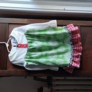 Counting Daisies no size green and red whimsical long lace sleeves dress